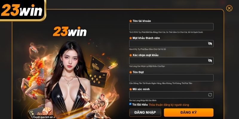 Cung cấp dữ liệu khi đăng ký 23win