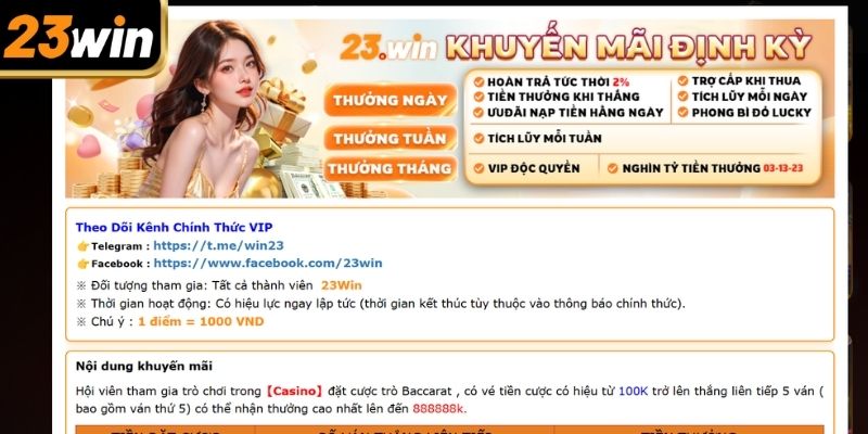 Đôi nét về chương trình hoàn trả cược casino 23win